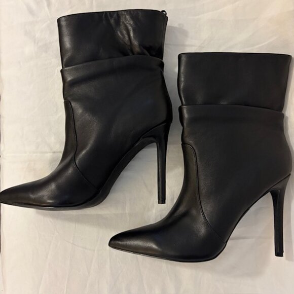 Steve Madden Monarch Black Leather Slouchy Stiletto Ankle Booties Womens Size 9M - Picture 1 of 12